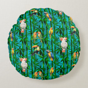 Cojín Redondo Sueños de Selva Tropical Bambú Aves