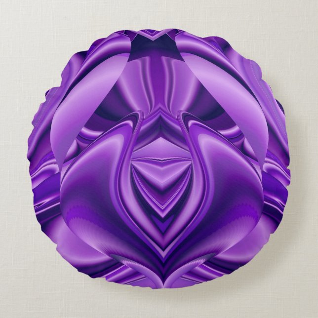 Cojín Redondo Sueños del arcoiris de flores moradas (Anverso)