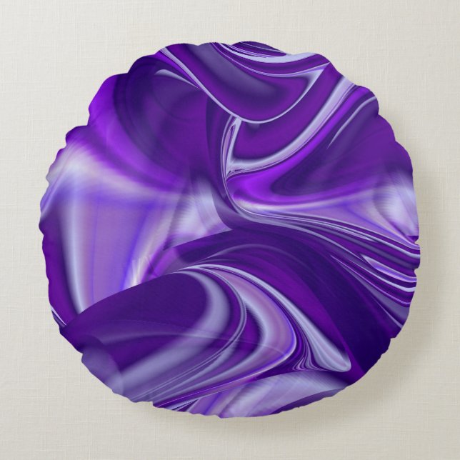 Cojín Redondo Sueños del arcoiris de flores moradas (Anverso)