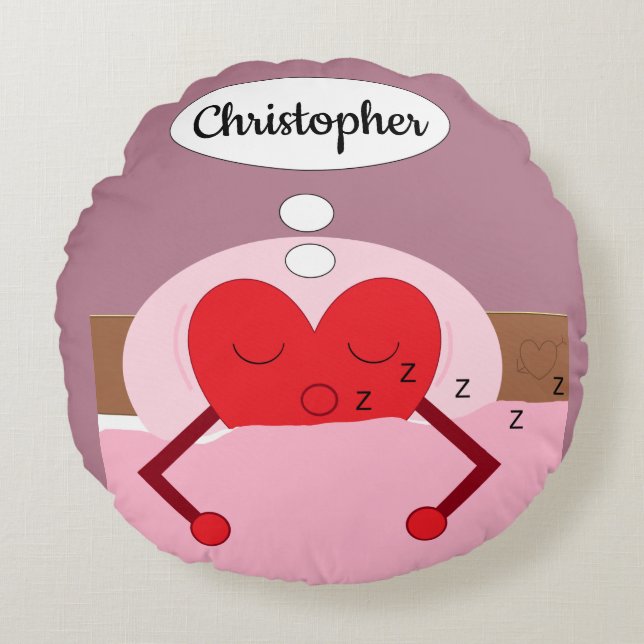 Cojín Redondo Sueños del corazón rosados y morados (Anverso)