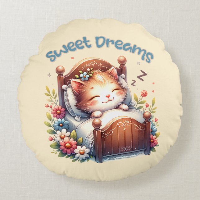 Cojín Redondo Sueños dulces y dulces de gatito dormido Decoració (Anverso)