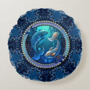 Cojín Redondo Sueños místicos de Piscis fractal encaje Luna Nuev