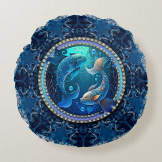 Cojín Redondo Sueños místicos de Piscis fractal encaje Luna Nuev