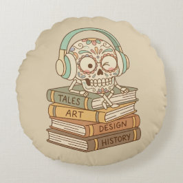 Cojín Redondo Sugar Skull Passionate About Reading