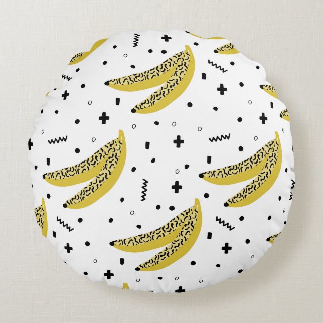 Cojín Redondo Summer seamless pattern with bananas in pop art st (Anverso)