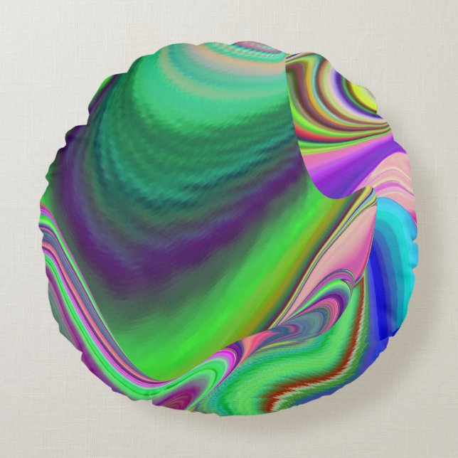 Cojín Redondo Summerfeeling, Resumen 3D Rainbowart (Anverso)