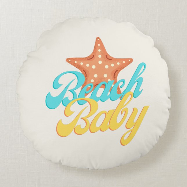 Cojín Redondo Summery Beach Baby Word Art (Anverso)