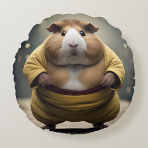 Cojín Redondo "Sumo Squeakdown: El Poderoso Luchador de Cuy"