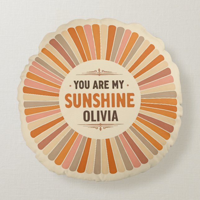 Cojín Redondo Sunburst Vintage "Eres Mi Sol" (Anverso)