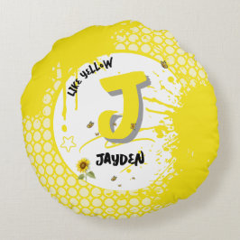 Cojín Redondo Sunflower acuarela con mariposas como amarillo