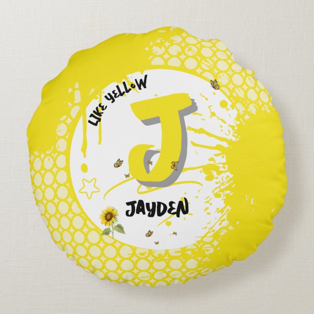 Cojín Redondo Sunflower acuarela con mariposas como amarillo (Reverso)