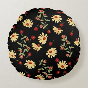 Cojín Redondo Sunflowers de otoño: Armonía Red-Naranja.