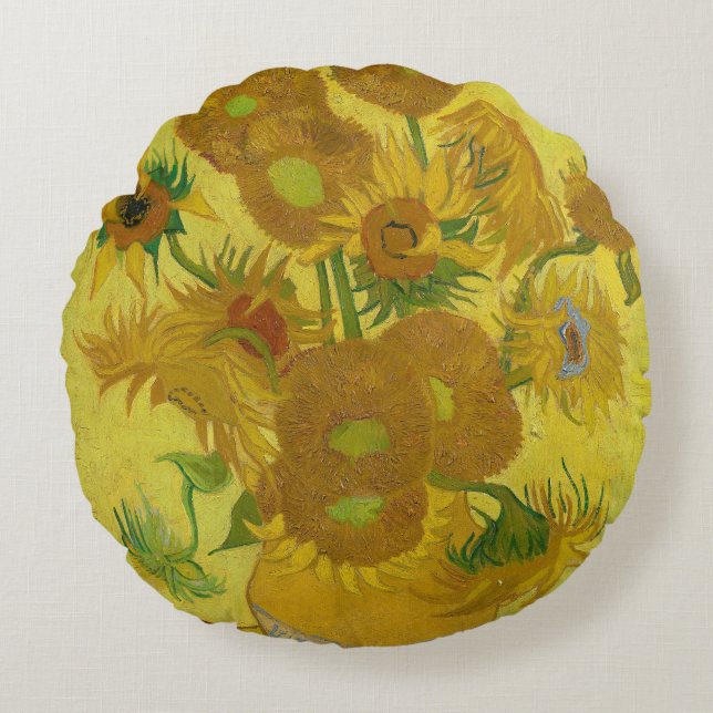 Cojín Redondo Sunflowers - Vincent van Gogh (Anverso)