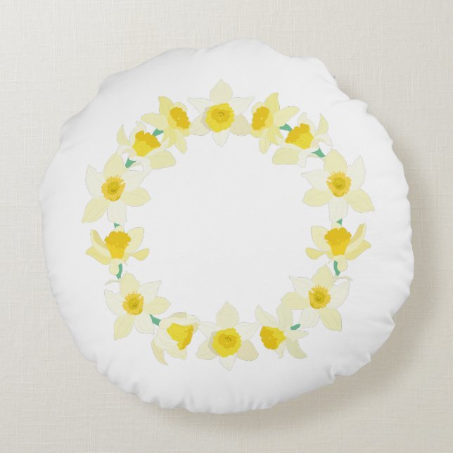 Cojín Redondo Sunny Daffodils. (Reverso)