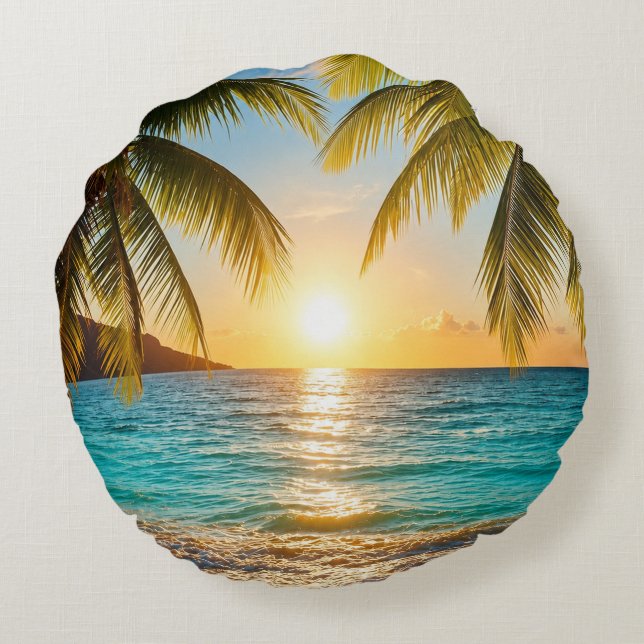 Cojín Redondo Sunset Palm Beach Decorativo  (Reverso)