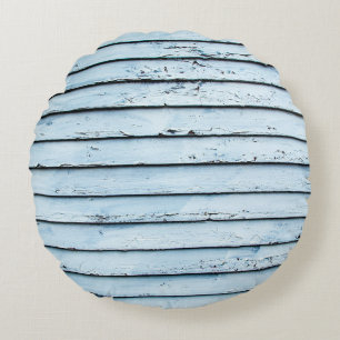 Cojín Redondo Superficie de madera blanca y azul