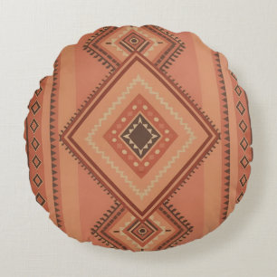 Cojín Redondo Superficie Tribal Marroquí de Terracota Cálida