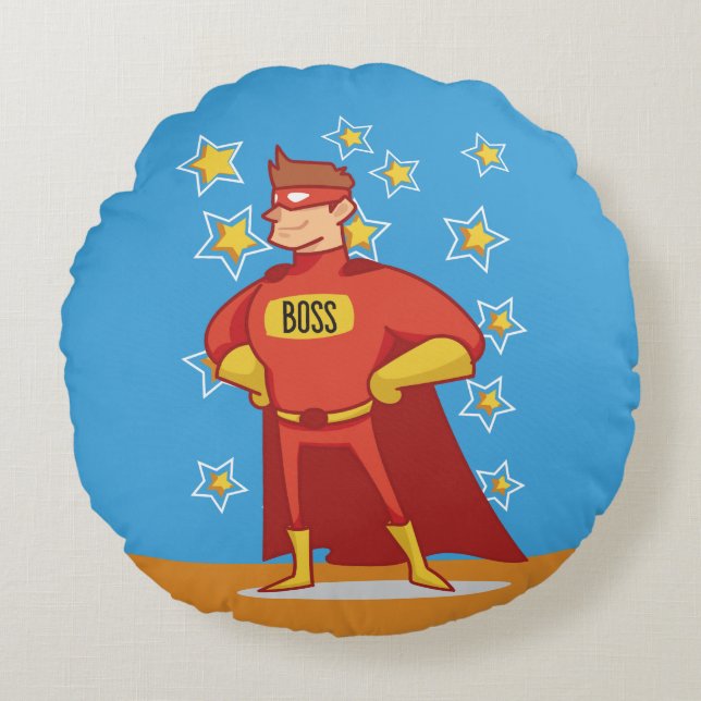 Cojín Redondo Superhéroe jefe en el día del padre (Anverso)
