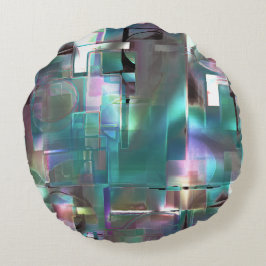 Cojín Redondo Superposición de verde degradado y colorido en neó