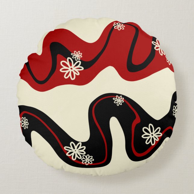 Cojín Redondo Surco de margarita - Rojo y crema (Anverso)
