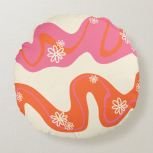 Cojín Redondo Surco de margarita - rosa, Naranja y crema