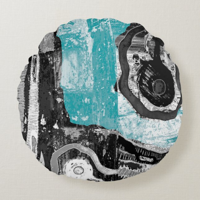 Cojín Redondo Surface Current – Abstract Flow & Structure Round  (Anverso)