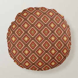 Cojín Redondo Suroeste Diamante Óxido Rojo y Beige Estilo Navajo