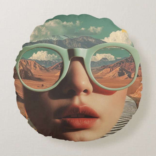 Cojín Redondo Surreal Portrait With Glasses Reflecting Desert (Anverso)