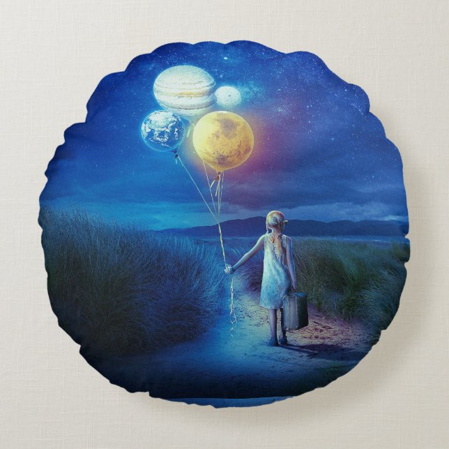 Cojín Redondo Surrealista camino a su futuro (Anverso)