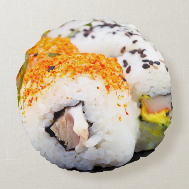 Cojín Redondo Sushi en un plato (Reverso)