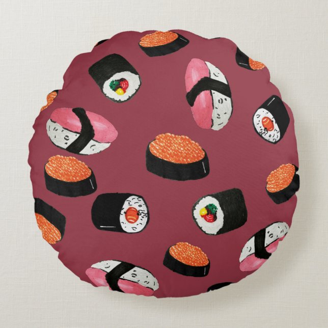 Cojín Redondo Sushi Onigiri Rolls: Ilustracion sin mar (Anverso)