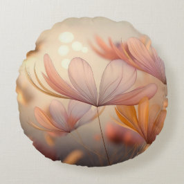 Cojín Redondo "Susurro otoñal: una macro sinfonía de Petales"