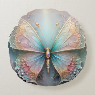 Cojín Redondo Susurros de color: Sueño de mariposa fractal paste