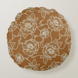 Cojín Redondo Susurros de patrón floral de línea elegante y Rosa