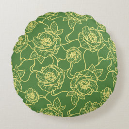 Cojín Redondo Susurros de patrón floral de línea elegante y Rosa