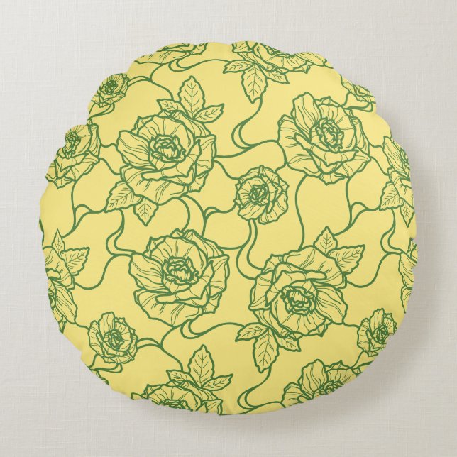 Cojín Redondo Susurros de patrón floral de línea elegante y Rosa (Anverso)