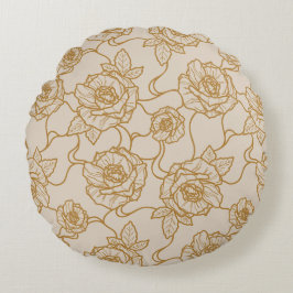 Cojín Redondo Susurros de patrón floral de línea elegante y Rosa