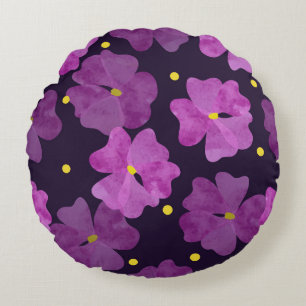 Cojín Redondo Susurros Violetos: Elegancia acuarela Floral