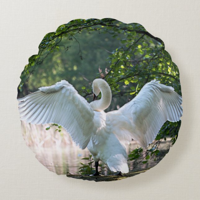 Cojín Redondo Swan con alas extendidas (Anverso)