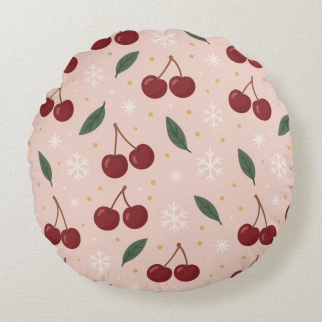 Cojín Redondo 🍒🌸Sweet Cherry Blush Snow Collection (Anverso)
