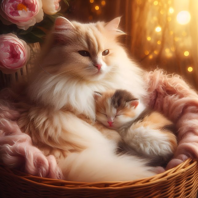 Cojín Redondo Sweet Mother Cat & Kitten - Mother's Day Throw Pil (Subido por el creador)