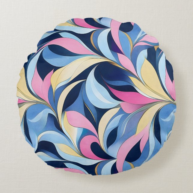 Cojín Redondo Swirl Pastel Rosa, Azul Y Amarillo De Leafy (Anverso)