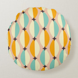 Cojín Redondo Symmetrical retro pattern with interlocking teal