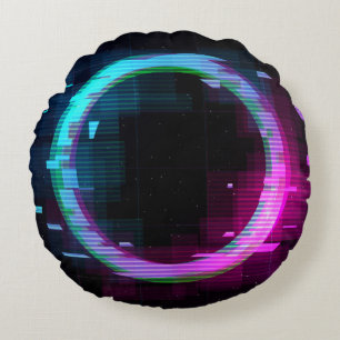 Cojín Redondo Synthwave Vaporwave Retrowave Glitch Circle with b