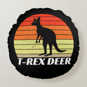 Cojín Redondo T-Rex Deer Tyrannosaurus Kangaroo - Retro Sunset