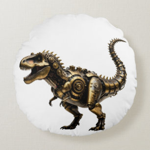 Cojín Redondo T-Rex Mech Steampunk – Bestia Dino de Latón