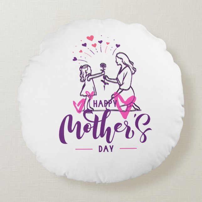 Cojín Redondo T-shirt Happy Mother day Girf  (Anverso)