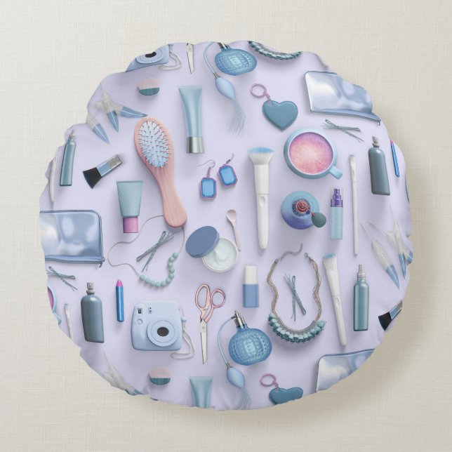 Cojín Redondo Tabla azul de la vanidad (Anverso)