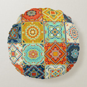 Cojín Redondo Talavera, Azulejos, tapicería de mosaicos turcos.