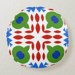 Cojín Redondo Talavera mexicana ornamental tradicional. Dibujo d
